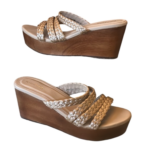 Kaanas Providencia Raffia Straw Strappy Wood Wedge Platform Sandals - 9 - Picture 6 of 16